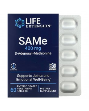 Life Extension, SAMe, S-аденозилметионин, 400 мг, 60 вегетарианских таблеток, покрытых кишечнорастворимой оболочкой Life Extension, SAMe, S-аденозилметионин, 400 мг, 60 вегетарианских таблеток, покрытых кишечнорастворимой оболочкой